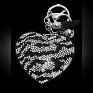 Heart-Shaped Black and Silver Bag Charm Keychain